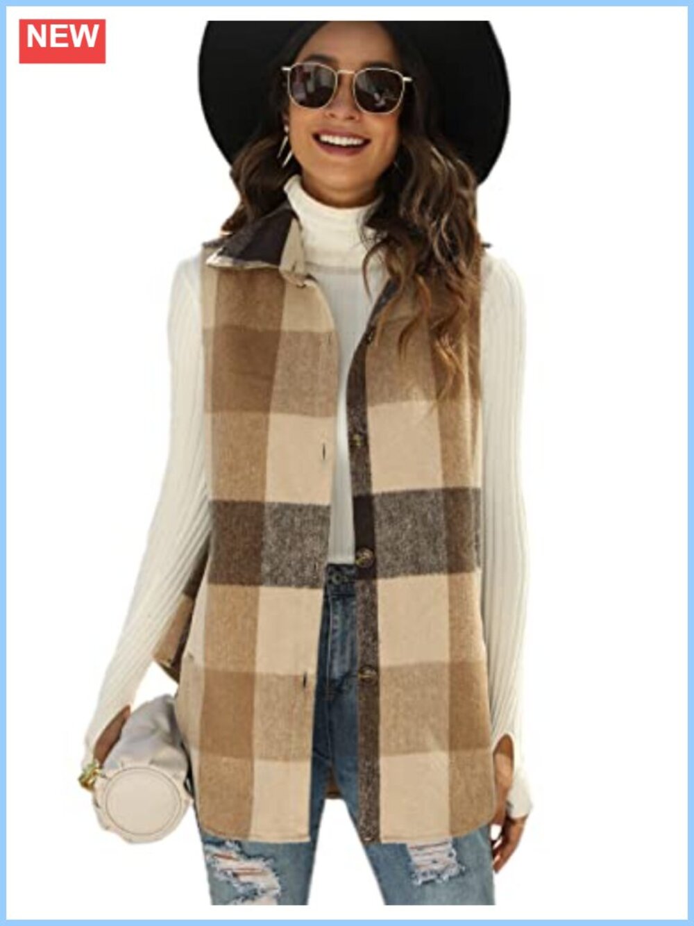 Plaid Flannel Sleeveless Vest Button Front Layering Piece